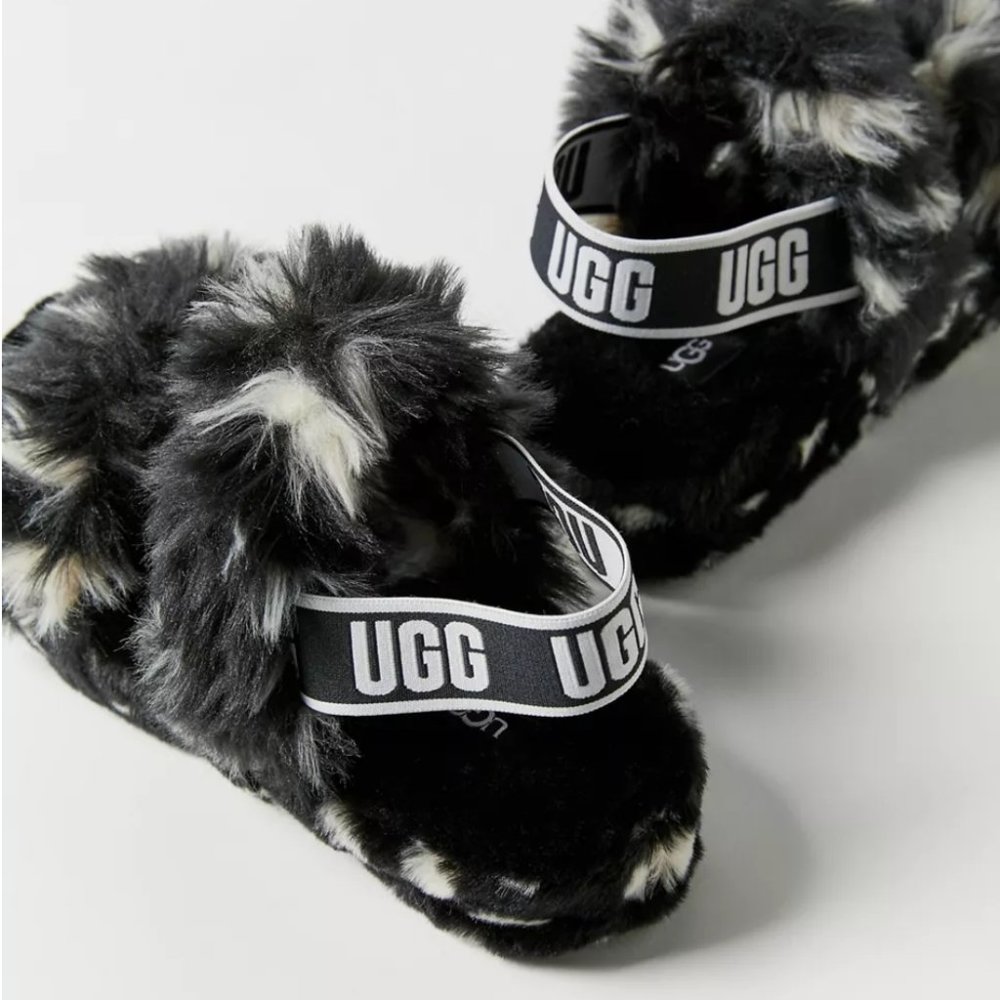 NWT UGG Oh Yeah Spotted Slide Furry Sandals - Picture 2 of 5